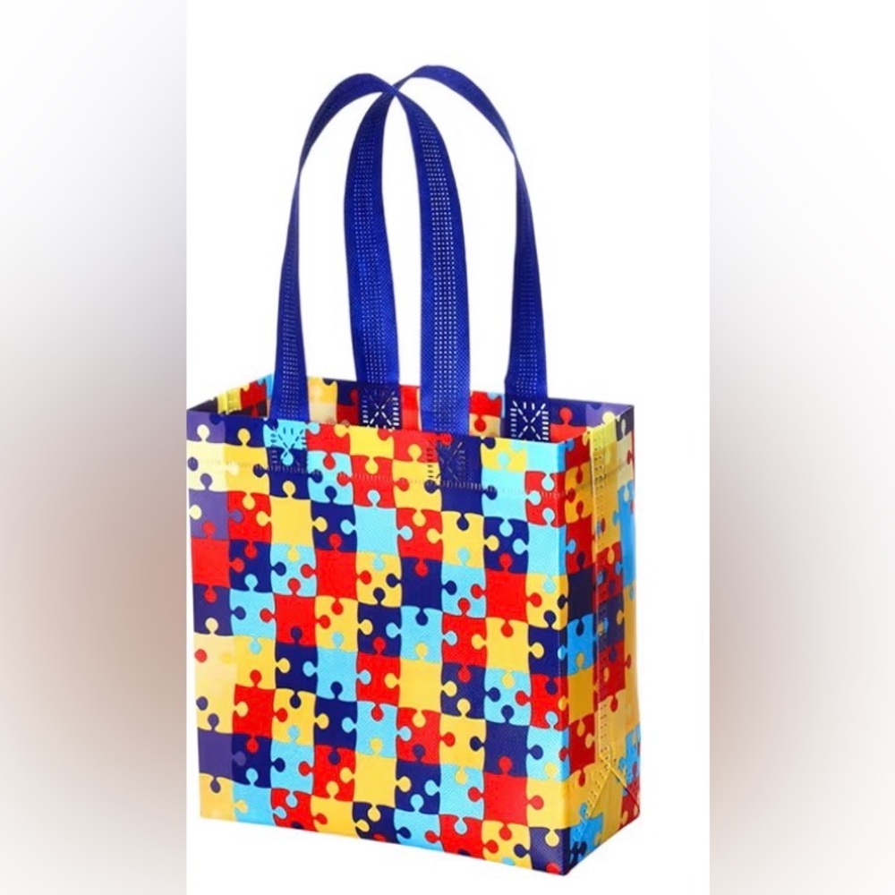 (6) Autism Colorful Puzzle Pattern Tote Bag - Picture 2 of 5